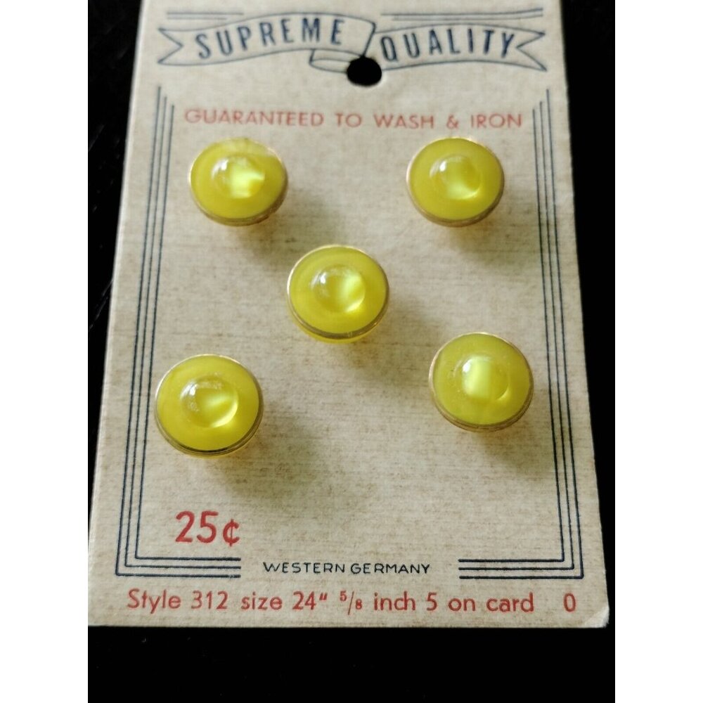 4/$20 Vintage Yellow Gold Tone Edge Shank Buttons On Card Supreme Quality 5/8"